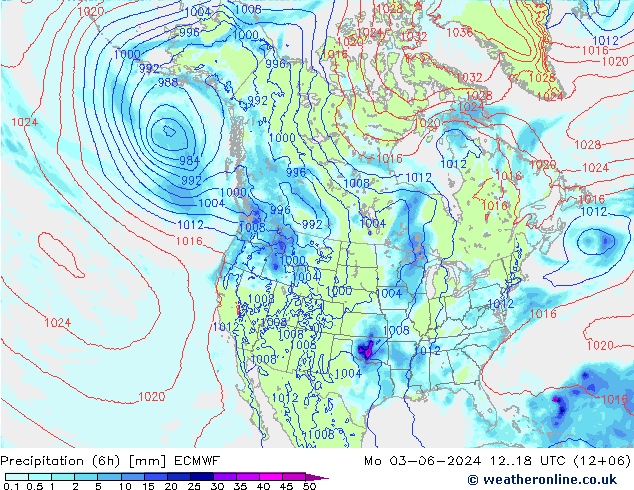 Nied. akkumuliert (6Std) ECMWF Mo 03.06.2024 18 UTC