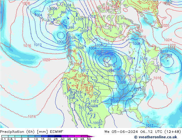 Precipitación (6h) ECMWF mié 05.06.2024 12 UTC