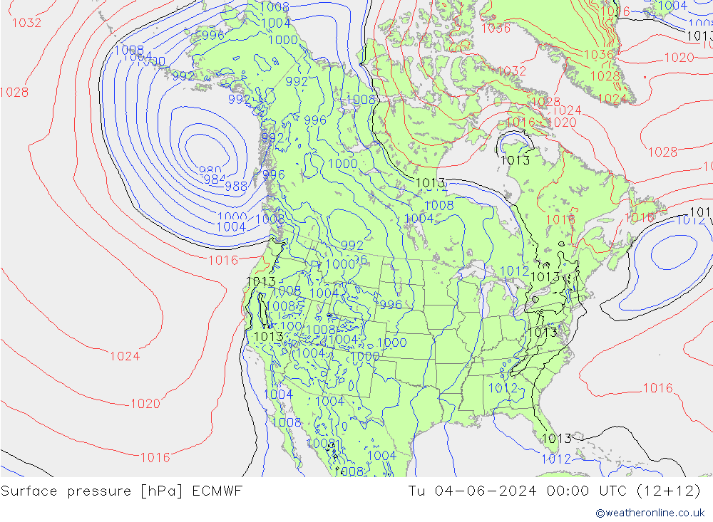 Surface pressure ECMWF Tu 04.06.2024 00 UTC