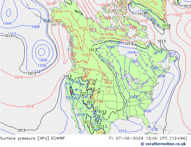 Presión superficial ECMWF vie 07.06.2024 12 UTC