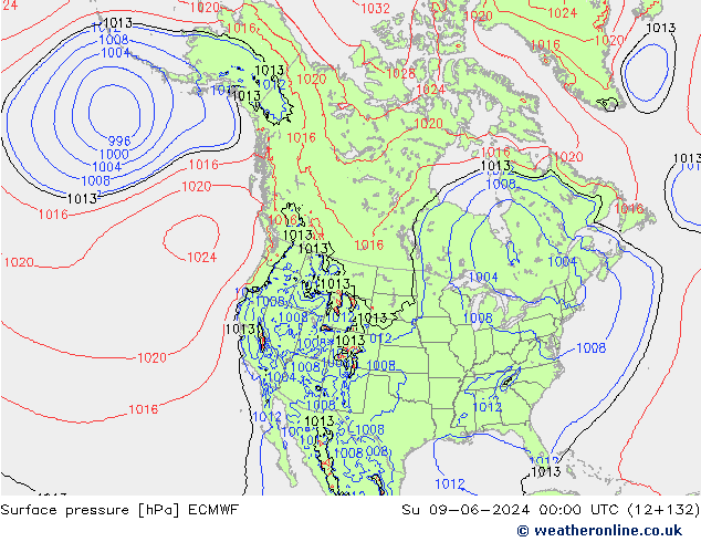 Surface pressure ECMWF Su 09.06.2024 00 UTC