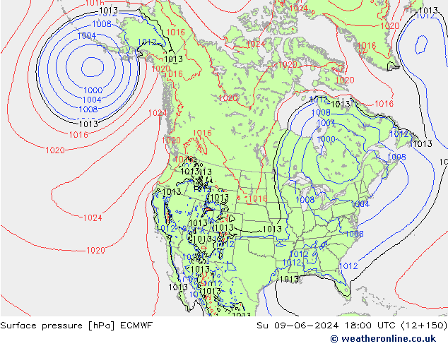 Surface pressure ECMWF Su 09.06.2024 18 UTC