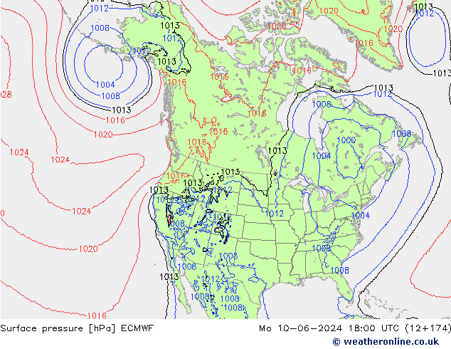 Bodendruck ECMWF Mo 10.06.2024 18 UTC