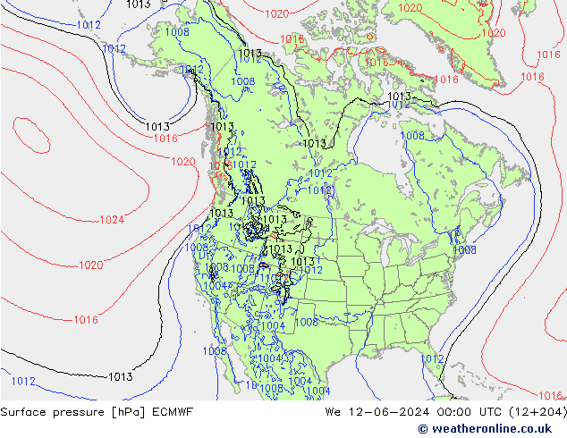 Atmosférický tlak ECMWF St 12.06.2024 00 UTC