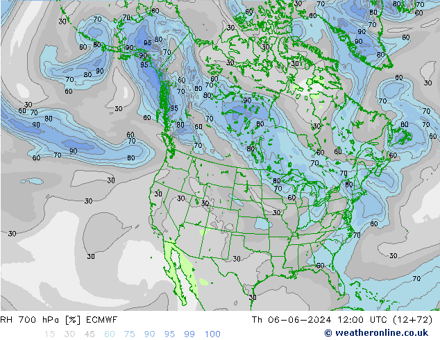 RH 700 hPa ECMWF  06.06.2024 12 UTC