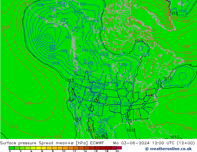 Yer basıncı Spread ECMWF Pzt 03.06.2024 12 UTC