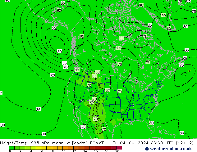 Height/Temp. 925 hPa ECMWF Tu 04.06.2024 00 UTC