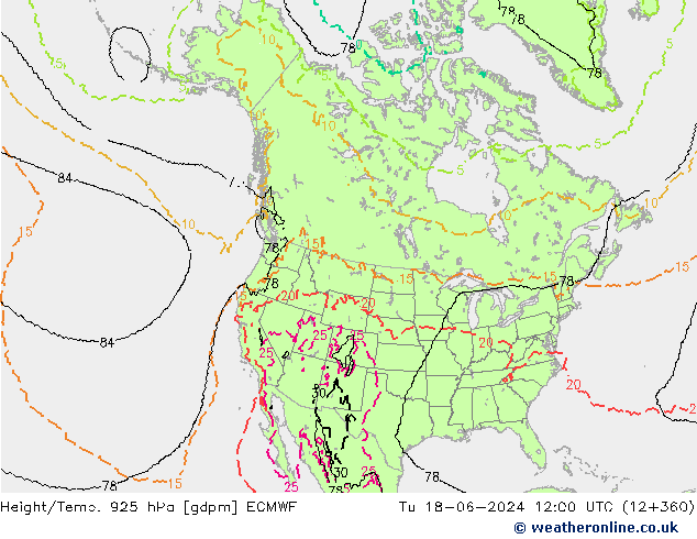 Géop./Temp. 925 hPa ECMWF mar 18.06.2024 12 UTC