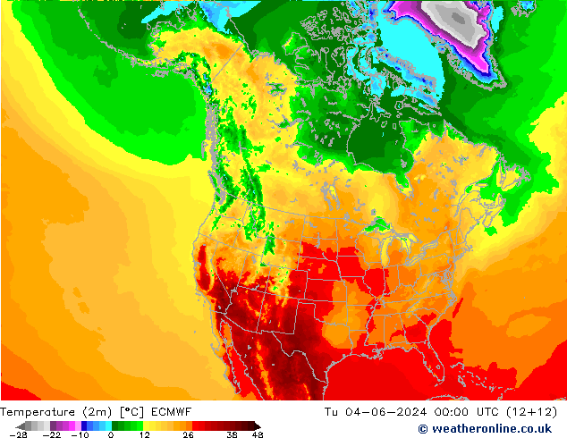 Temperature (2m) ECMWF Tu 04.06.2024 00 UTC