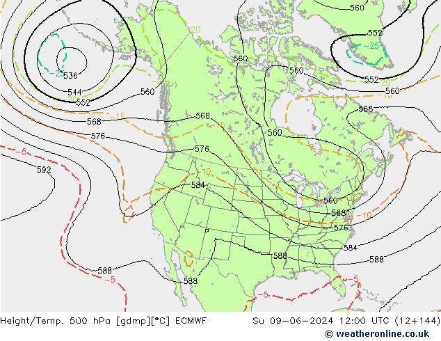 Height/Temp. 500 hPa ECMWF nie. 09.06.2024 12 UTC