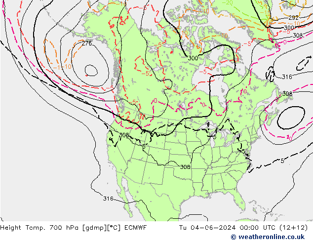 Height/Temp. 700 hPa ECMWF Tu 04.06.2024 00 UTC