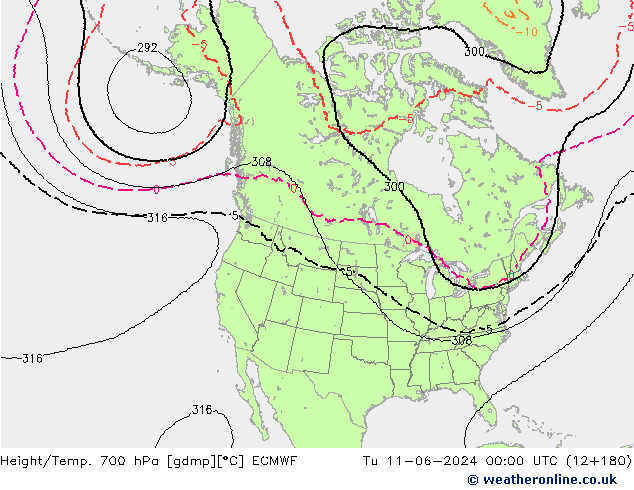 Height/Temp. 700 hPa ECMWF Tu 11.06.2024 00 UTC