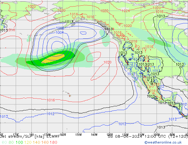 Jet stream/SLP ECMWF Sa 08.06.2024 12 UTC