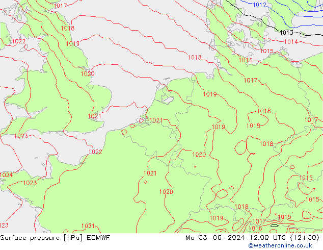 Presión superficial ECMWF lun 03.06.2024 12 UTC