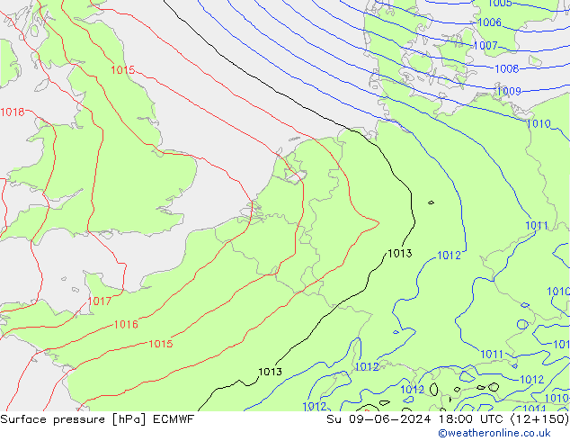 Luchtdruk (Grond) ECMWF zo 09.06.2024 18 UTC