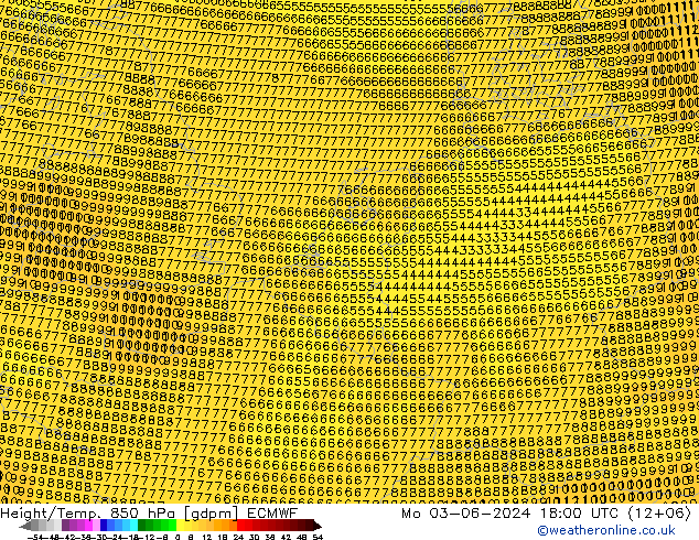 Height/Temp. 850 гПа ECMWF пн 03.06.2024 18 UTC