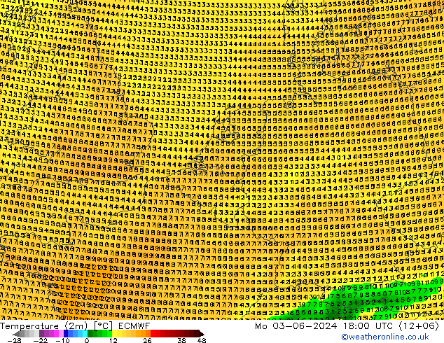 Temperature (2m) ECMWF Mo 03.06.2024 18 UTC