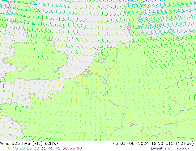 wiatr 925 hPa ECMWF pon. 03.06.2024 18 UTC