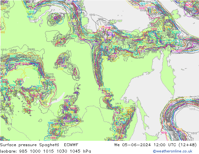 Surface pressure Spaghetti ECMWF We 05.06.2024 12 UTC