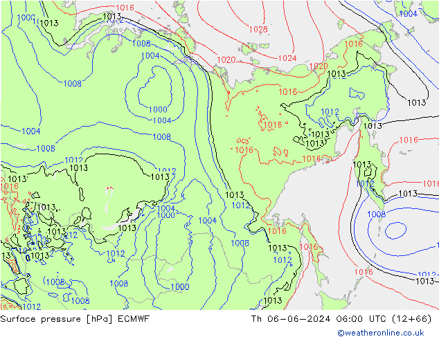 Atmosférický tlak ECMWF Čt 06.06.2024 06 UTC