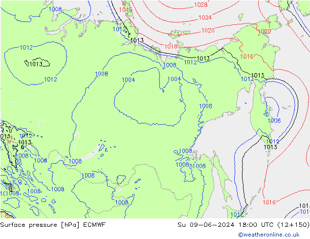 pressão do solo ECMWF Dom 09.06.2024 18 UTC