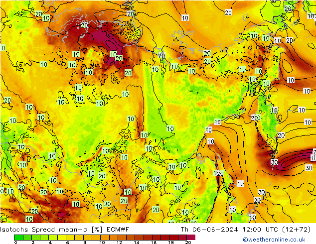 Isotachen Spread ECMWF Do 06.06.2024 12 UTC