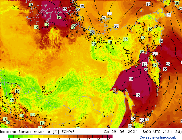 Isotachs Spread ECMWF So 08.06.2024 18 UTC