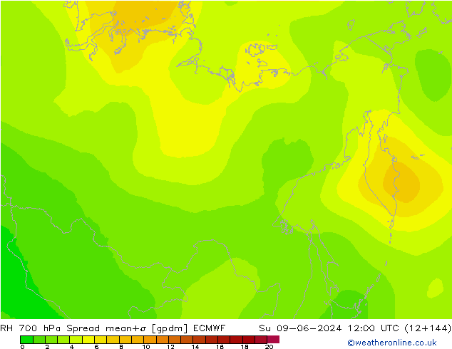 RH 700 hPa Spread ECMWF Ne 09.06.2024 12 UTC