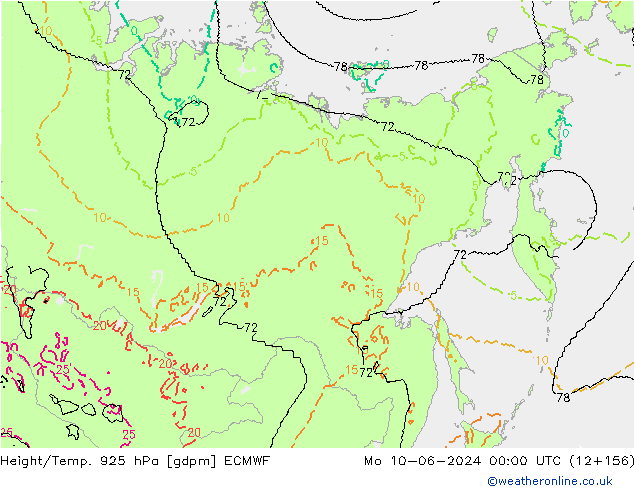 Géop./Temp. 925 hPa ECMWF lun 10.06.2024 00 UTC