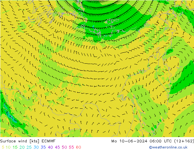 Surface wind ECMWF Mo 10.06.2024 06 UTC