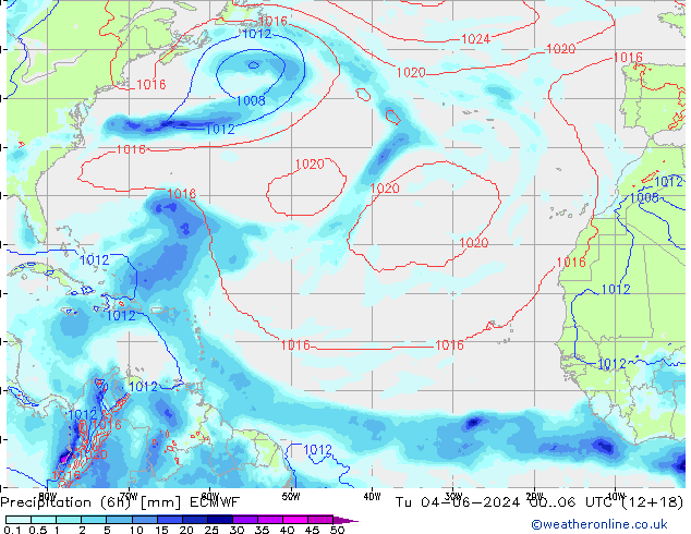 Totale neerslag (6h) ECMWF di 04.06.2024 06 UTC