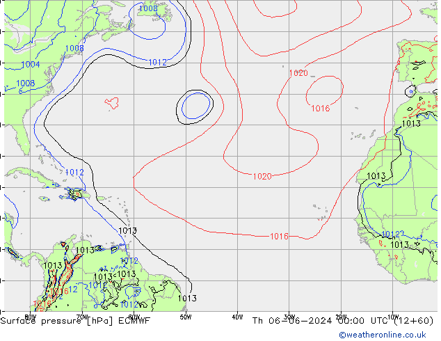 Presión superficial ECMWF jue 06.06.2024 00 UTC