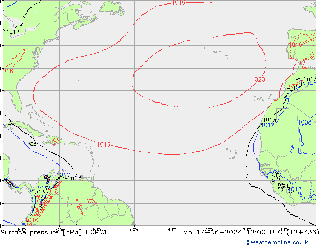 Surface pressure ECMWF Mo 17.06.2024 12 UTC