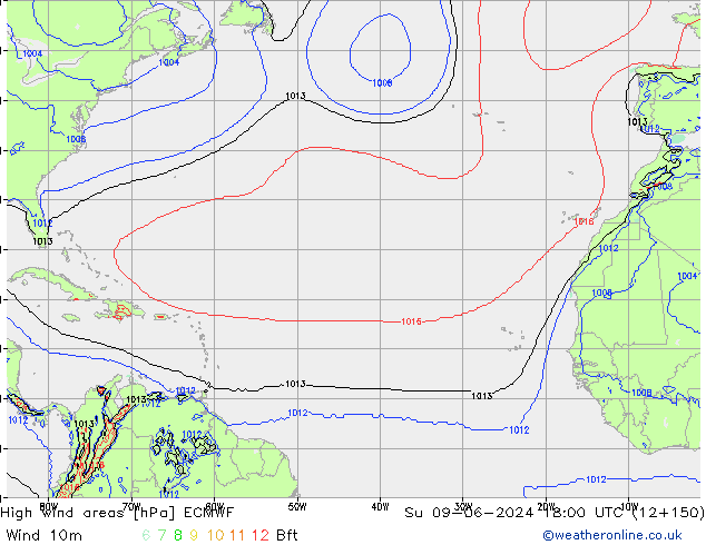 High wind areas ECMWF Su 09.06.2024 18 UTC