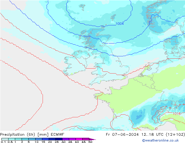 Precipitation (6h) ECMWF Fr 07.06.2024 18 UTC