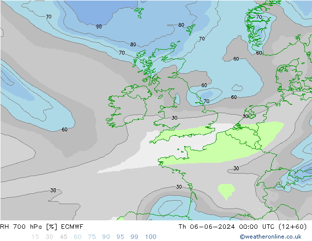 RH 700 hPa ECMWF Qui 06.06.2024 00 UTC