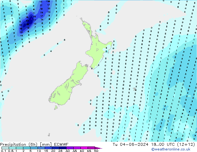 Precipitation (6h) ECMWF Tu 04.06.2024 00 UTC