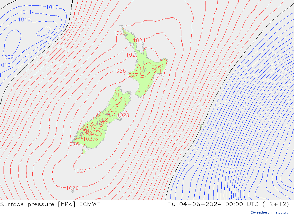 Surface pressure ECMWF Tu 04.06.2024 00 UTC