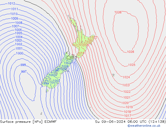 приземное давление ECMWF Вс 09.06.2024 06 UTC