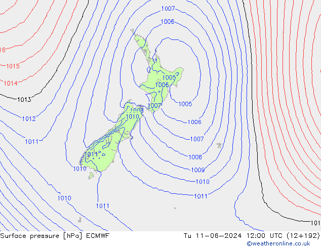 Surface pressure ECMWF Tu 11.06.2024 12 UTC