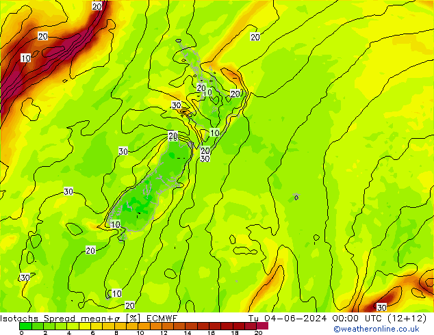 Isotachs Spread ECMWF Tu 04.06.2024 00 UTC