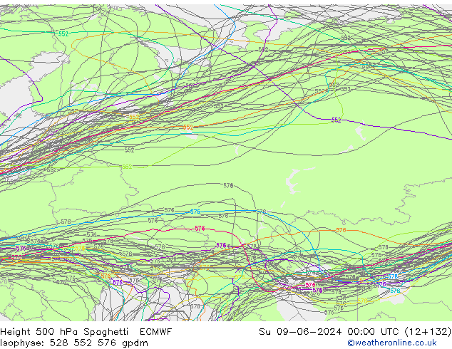 Height 500 hPa Spaghetti ECMWF dom 09.06.2024 00 UTC