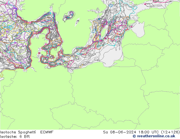 Isotachs Spaghetti ECMWF Sa 08.06.2024 18 UTC