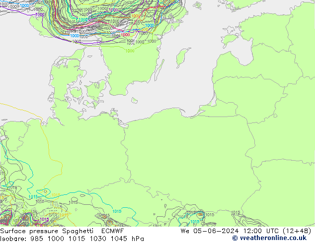 Surface pressure Spaghetti ECMWF We 05.06.2024 12 UTC