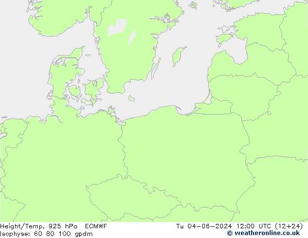 Height/Temp. 925 hPa ECMWF Út 04.06.2024 12 UTC