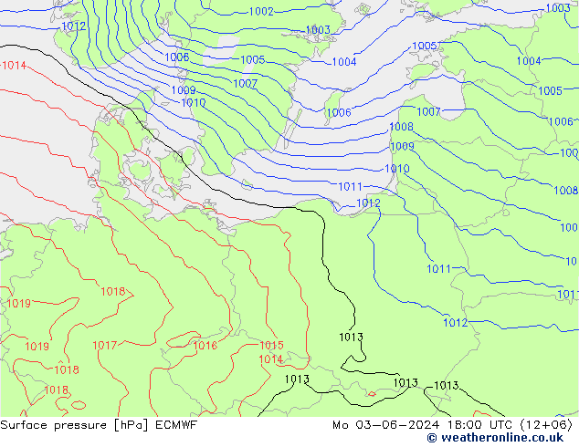 Surface pressure ECMWF Mo 03.06.2024 18 UTC