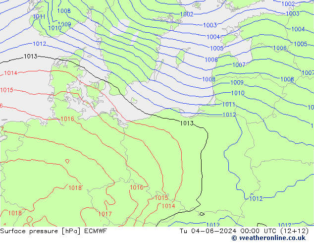 Surface pressure ECMWF Tu 04.06.2024 00 UTC