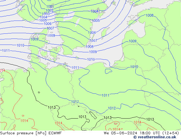 Presión superficial ECMWF mié 05.06.2024 18 UTC