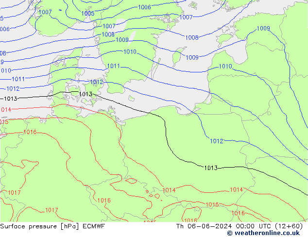 Surface pressure ECMWF Th 06.06.2024 00 UTC