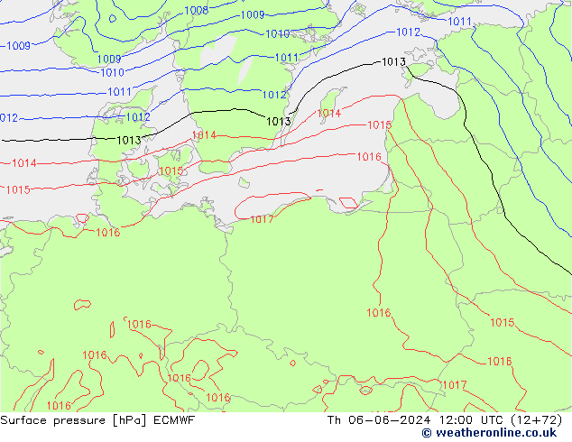 Luchtdruk (Grond) ECMWF do 06.06.2024 12 UTC